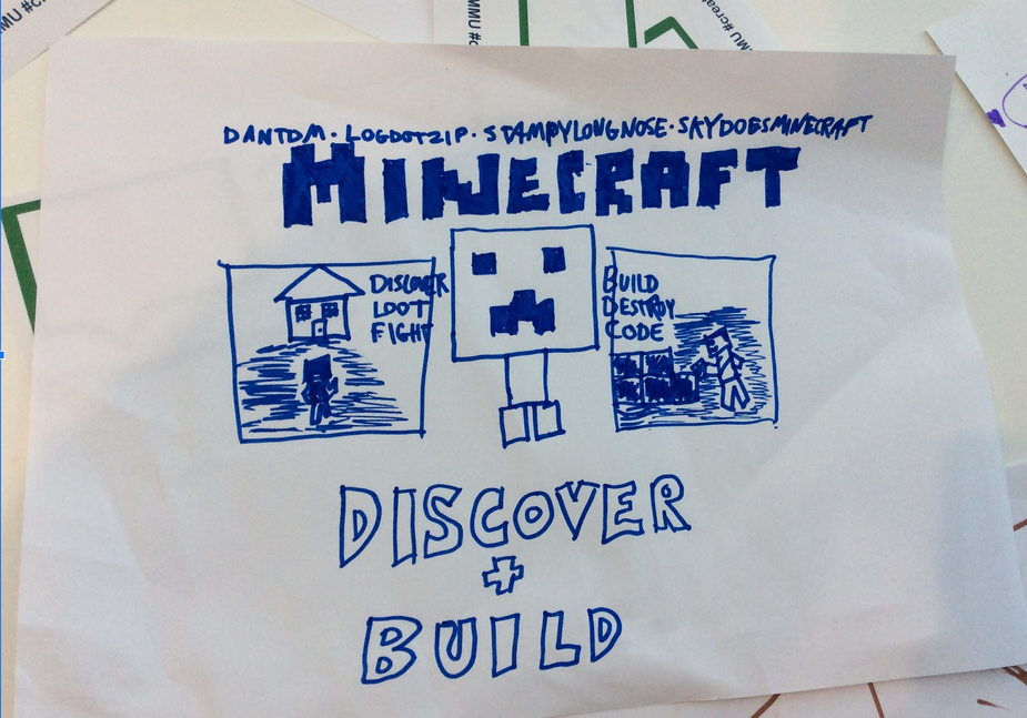 Figure 1.x. Image created by a home educating child showing their interest in Minecraft and the surrounding culture.