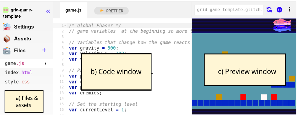 Figure 5.x - Description of key areas of the code playground interface