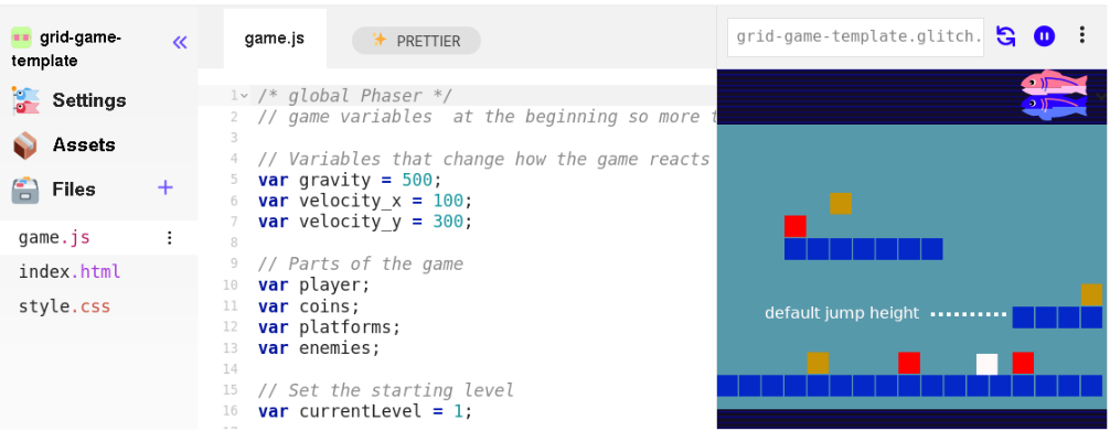 Figure 5.x Simple game template - with limitation of initial jump height shown